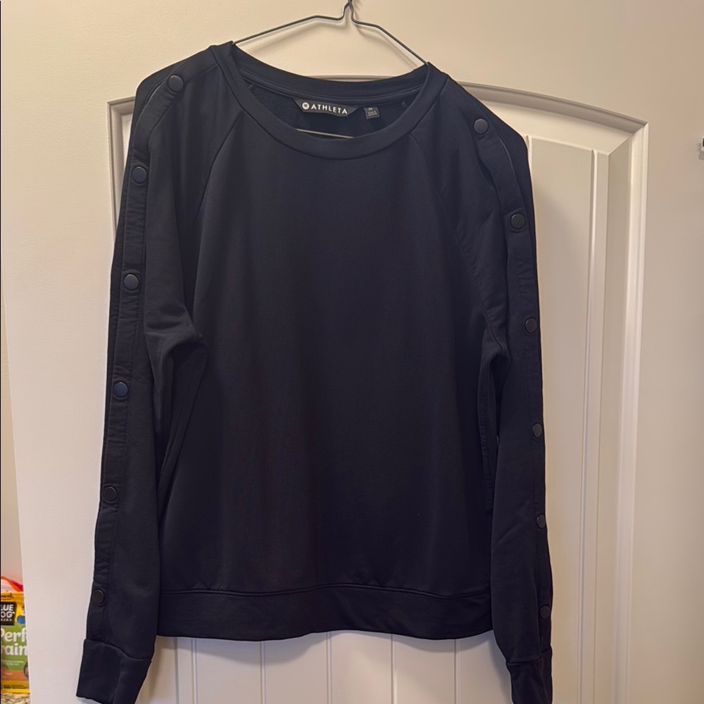 Athleta Black Button-Sleeve Sweatshirt